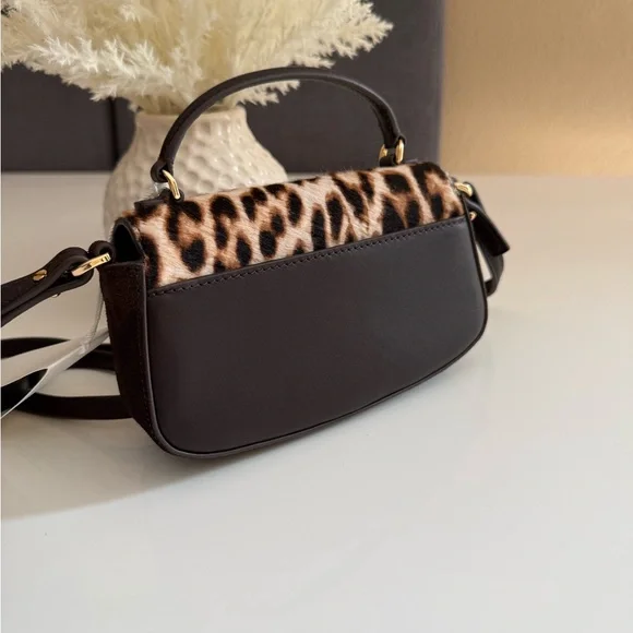 NWT , tory burch Britten Haircalf Mini Top Handle crossbody in brown 149652 - Picture 5 of 12